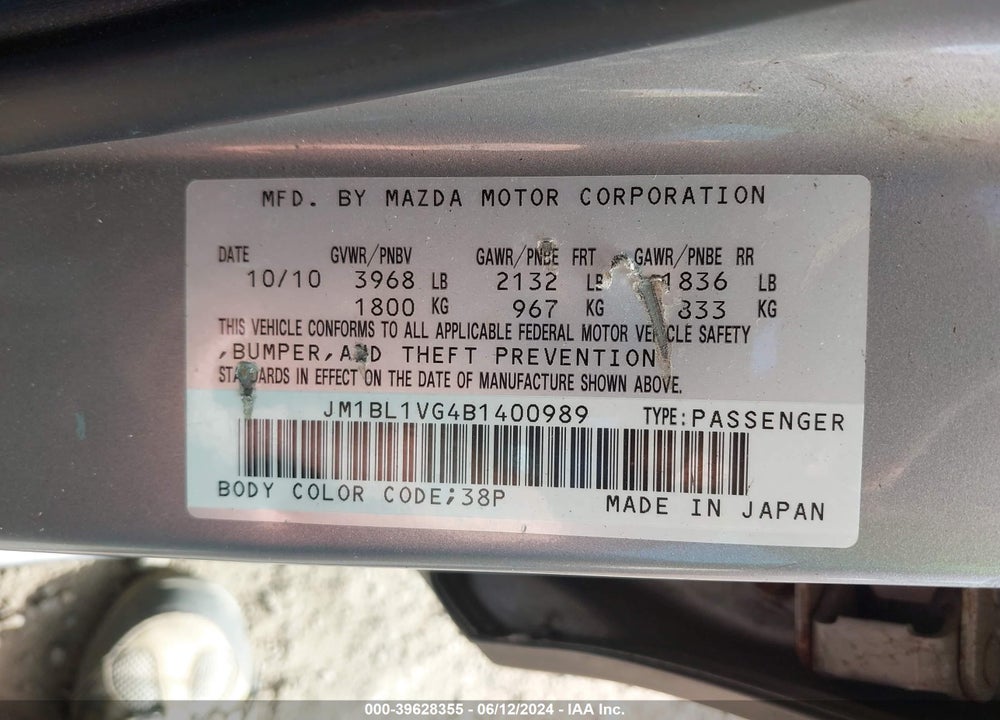 2011 MAZDA 3 I TOURING VIN: JM1BL1VG4B1400989