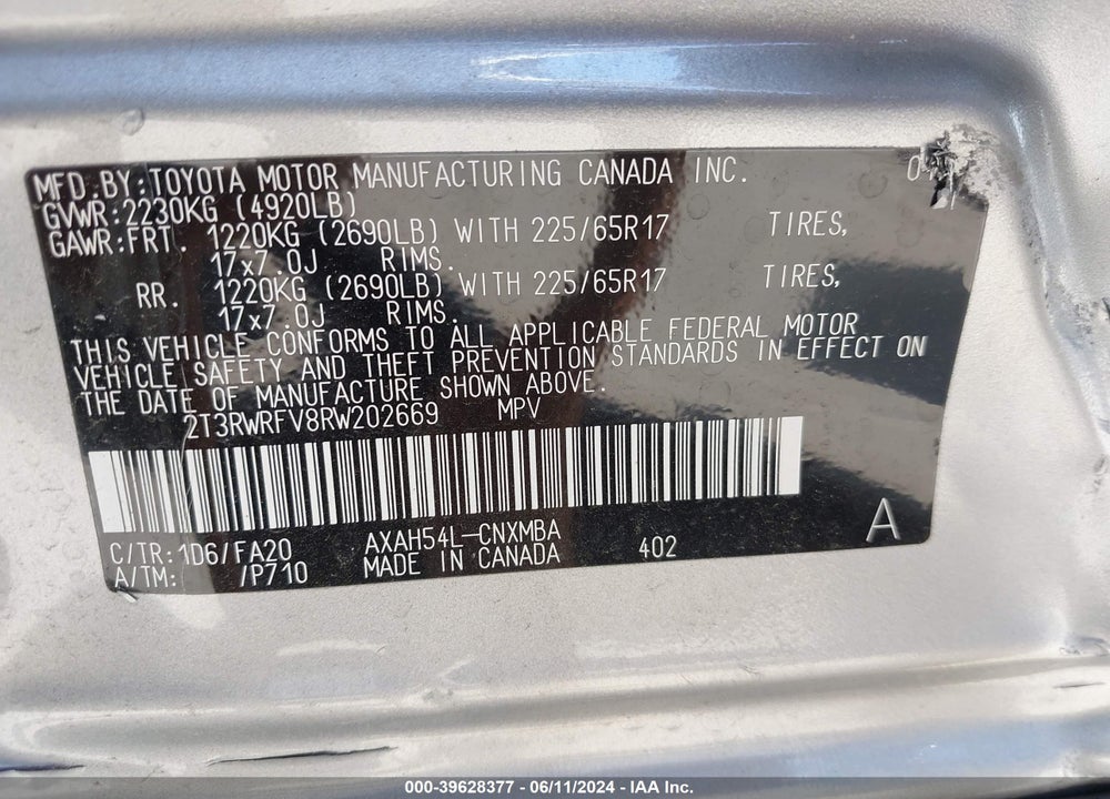 2024 TOYOTA RAV4 HYBRID XLE VIN: 2T3RWRFV8RW202669