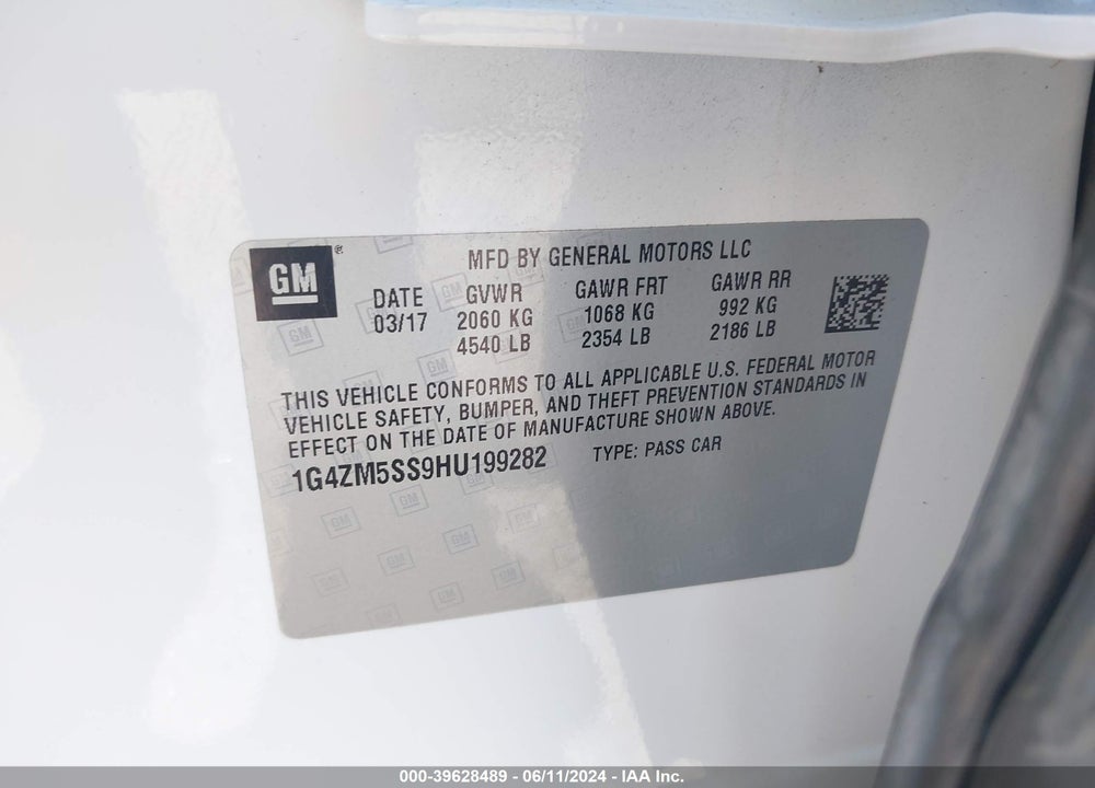 2017 BUICK LACROSSE VIN: 1G4ZM5SS9HU199282