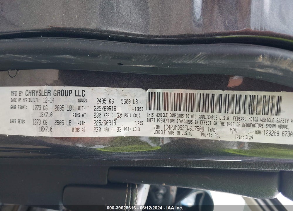2015 JEEP CHEROKEE LIMITED VIN: 1C4PJMDS3FW617509