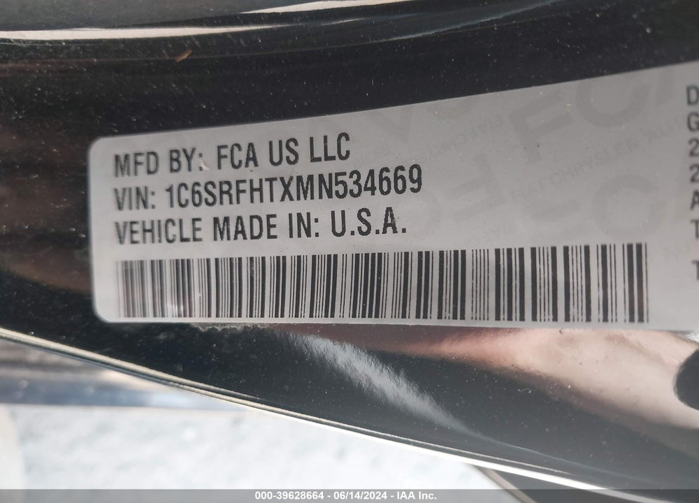 2021 RAM 1500 LIMITED 4X4 5'7 BOX VIN: 1C6SRFHTXMN534669