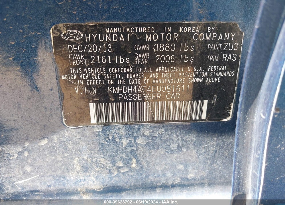 2014 HYUNDAI ELANTRA SE VIN: KMHDH4AE4EU081611