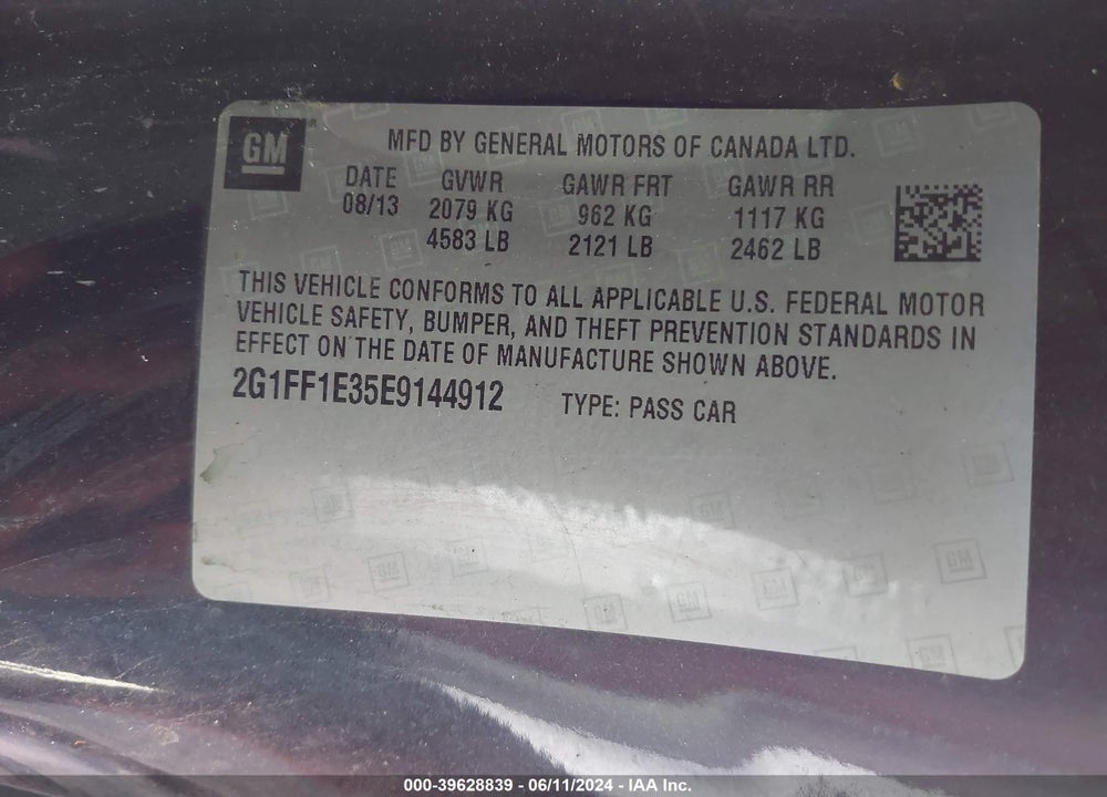 2014 CHEVROLET CAMARO 1LT VIN: 2G1FF1E35E9144912