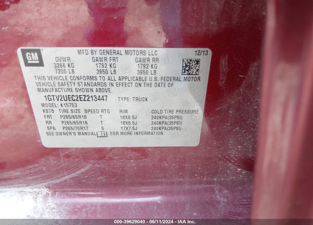 2014 GMC SIERRA 1500 SLE VIN: 1GTV2UEC2EZ213447