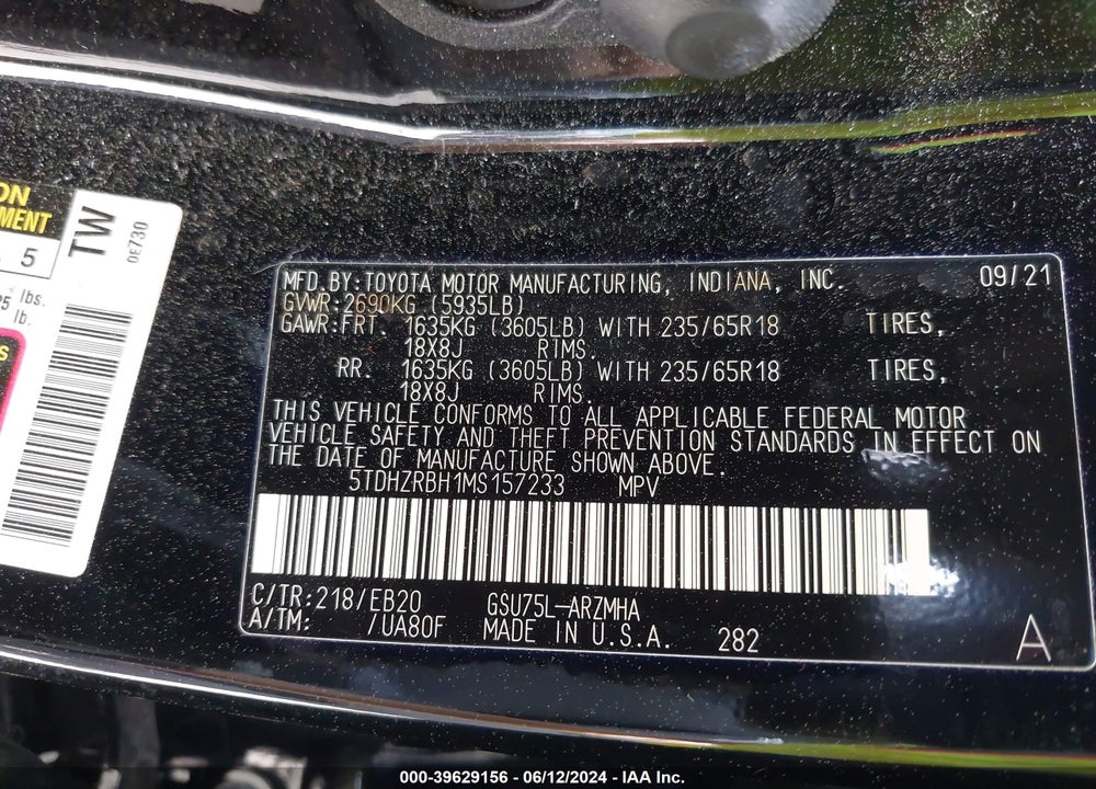 2021 TOYOTA HIGHLANDER XLE VIN: 5TDHZRBH1MS157233