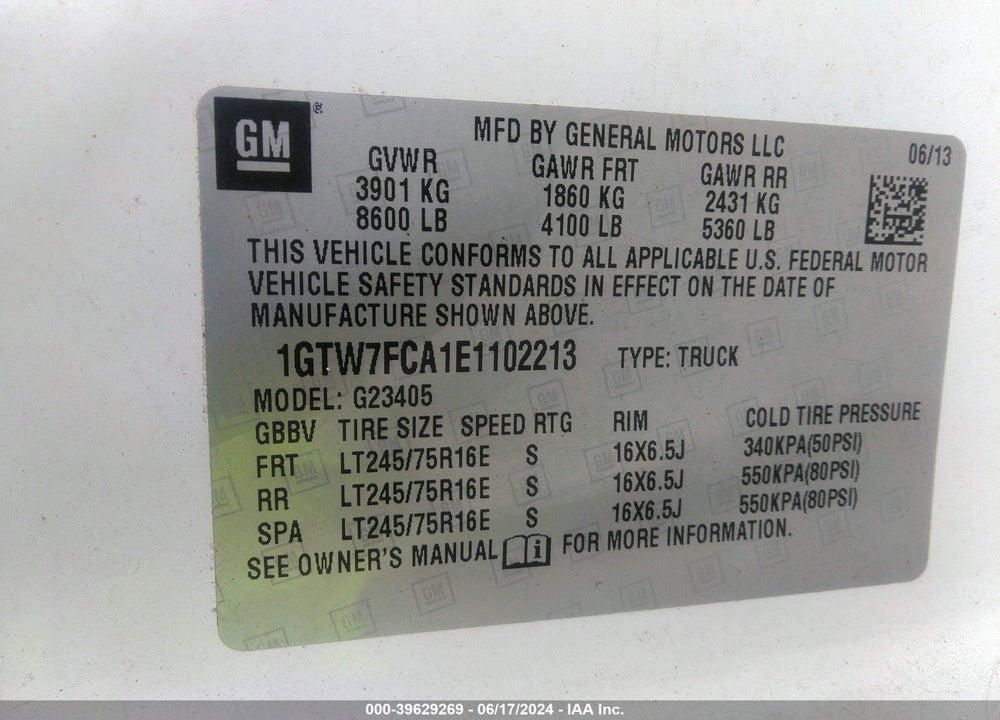 2014 GMC SAVANA 2500 WORK VAN VIN: 1GTW7FCA1E1102213