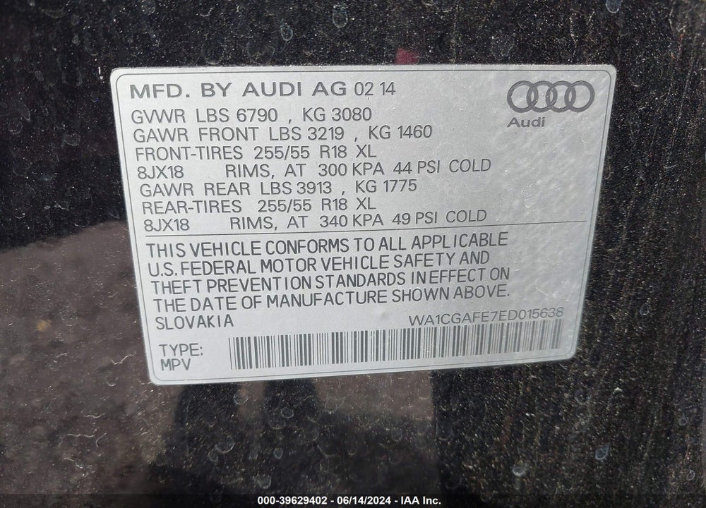 2014 AUDI Q7 3.0T PREMIUM VIN: WA1CGAFE7ED015638