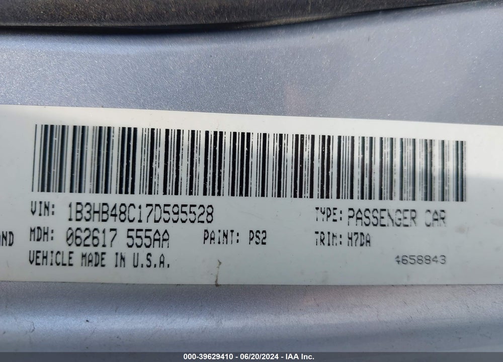 2007 DODGE CALIBER SXT VIN: 1B3HB48C17D595528