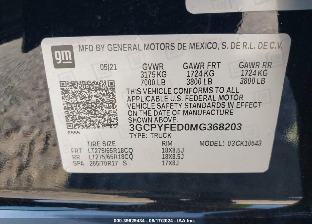 2021 CHEVROLET SILVERADO 1500 4WD SHORT BED LT TRAIL BOSS VIN: 3GCPYFED0MG368203