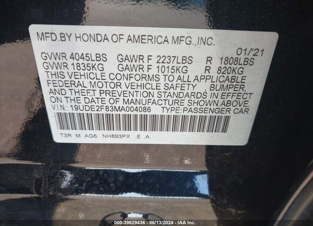 2021 ACURA ILX PREMIUM A-SPEC PACKAGES/TECHNOLOGY A-SPEC PACKAGES VIN: 19UDE2F83MA004086