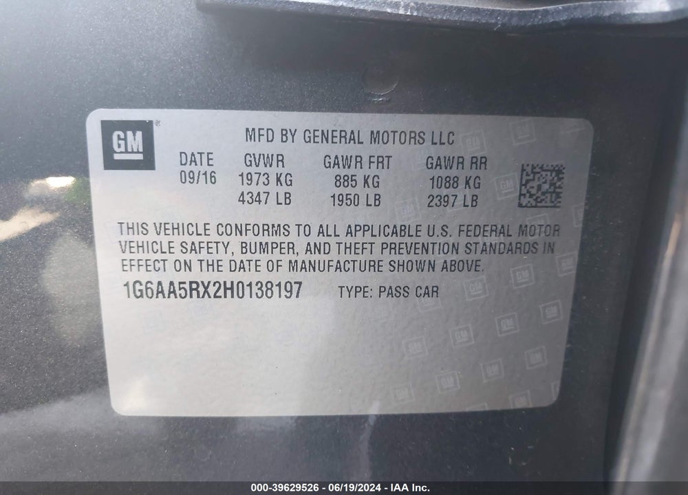 2017 CADILLAC ATS VIN: 1G6AA5RX2H0138197