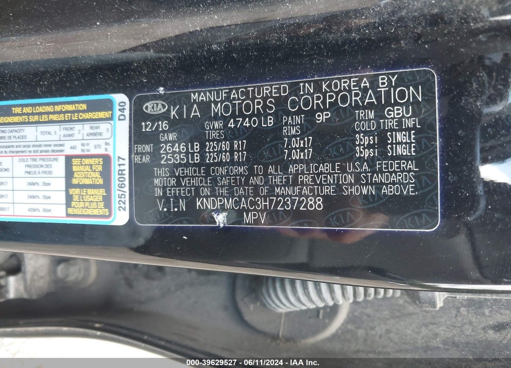 2017 KIA SPORTAGE LX VIN: KNDPMCAC3H7237288