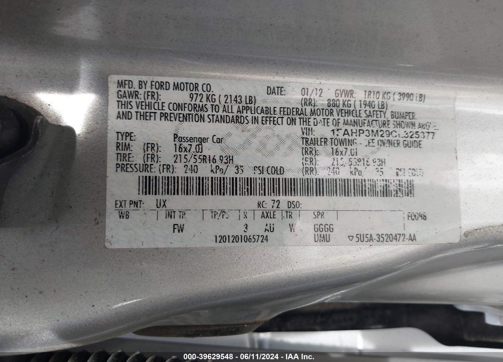 2012 FORD FOCUS SEL VIN: 1FAHP3M29CL325377