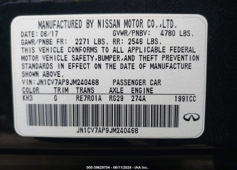2018 INFINITI Q50 2.0T LUXE VIN: JN1CV7AP9JM240468