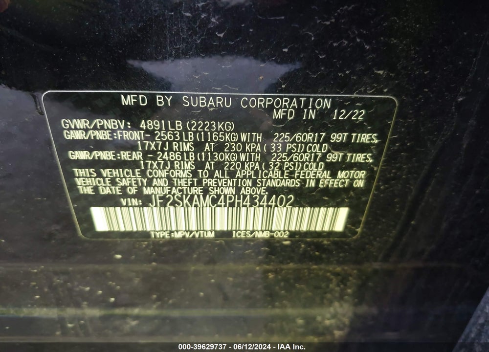 2023 SUBARU FORESTER WILDERNESS VIN: JF2SKAMC4PH434402