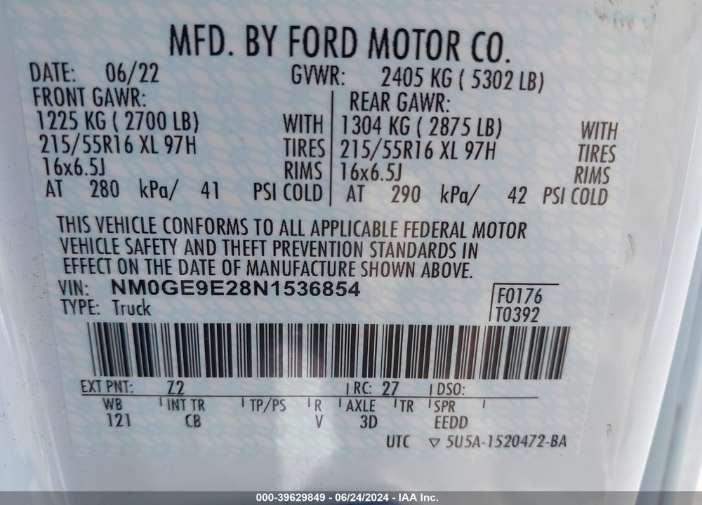 2022 FORD TRANSIT CONNECT XL PASSENGER VIN: NM0GE9E28N1536854