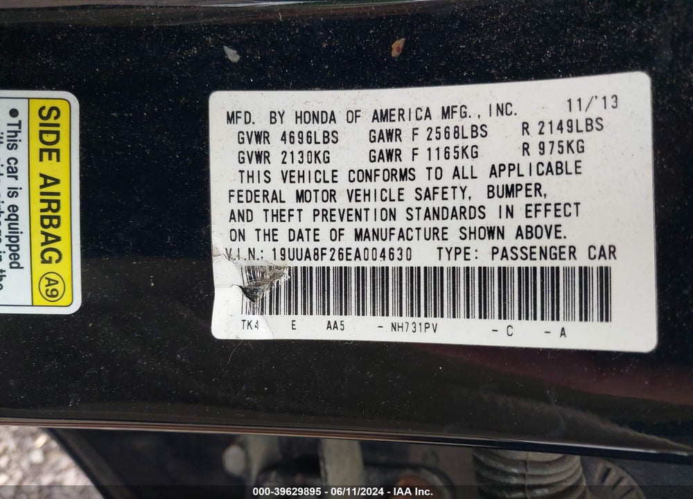 2014 ACURA TL VIN: 19UUA8F26EA004630