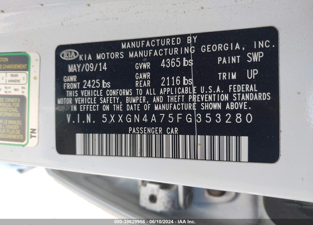 2015 KIA OPTIMA EX VIN: 5XXGN4A75FG353280
