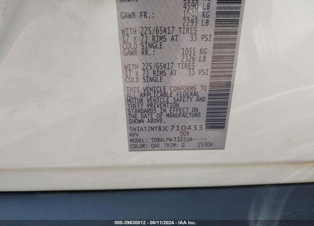 2018 NISSAN ROGUE S VIN: 5N1AT2MT8JC710433