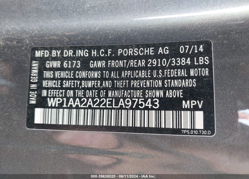 2014 PORSCHE CAYENNE PLATINUM EDITION VIN: WP1AA2A22ELA97543