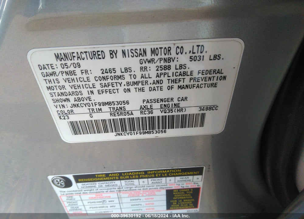 2009 INFINITI M35X VIN: JNKCY01F99M853056