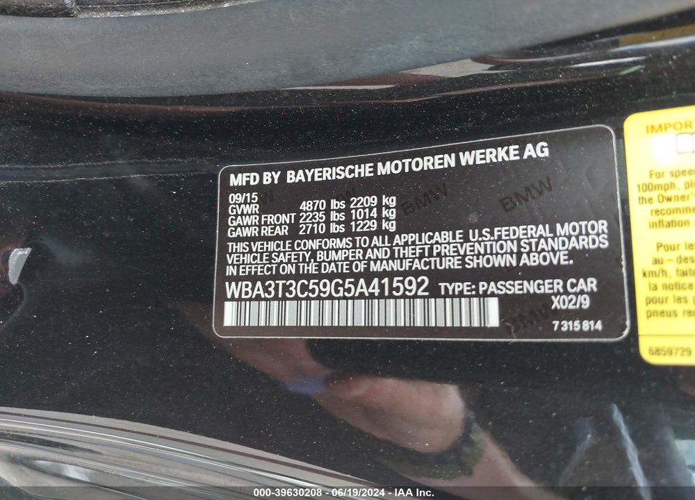 2016 BMW 435I VIN: WBA3T3C59G5A41592