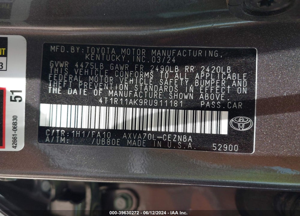 2024 TOYOTA CAMRY LE VIN: 4T1R11AK9RU911181