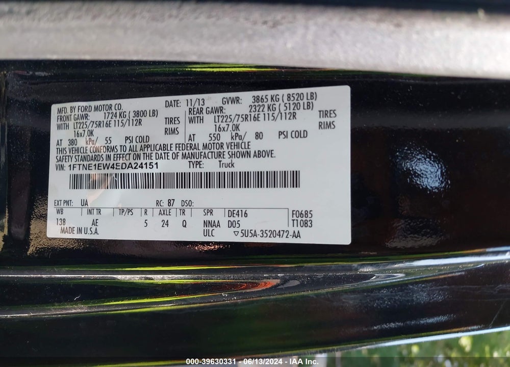 2014 FORD E-150 COMMERCIAL VIN: 1FTNE1EW4EDA24151