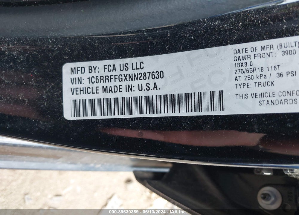 2022 RAM 1500 VIN: 1C6RRFFGXNN287630