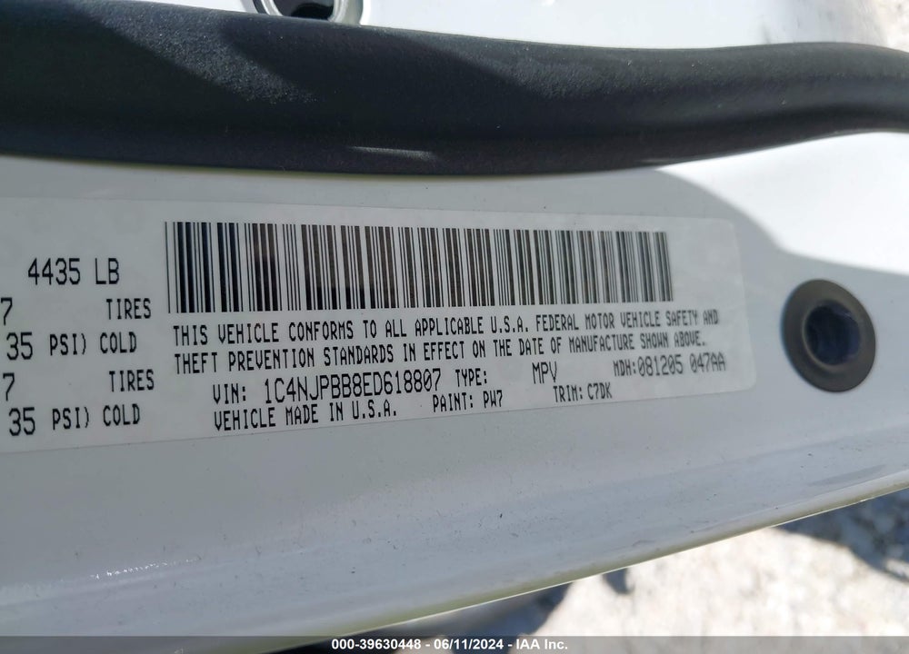 2014 JEEP PATRIOT SPORT VIN: 1C4NJPBB8ED618807