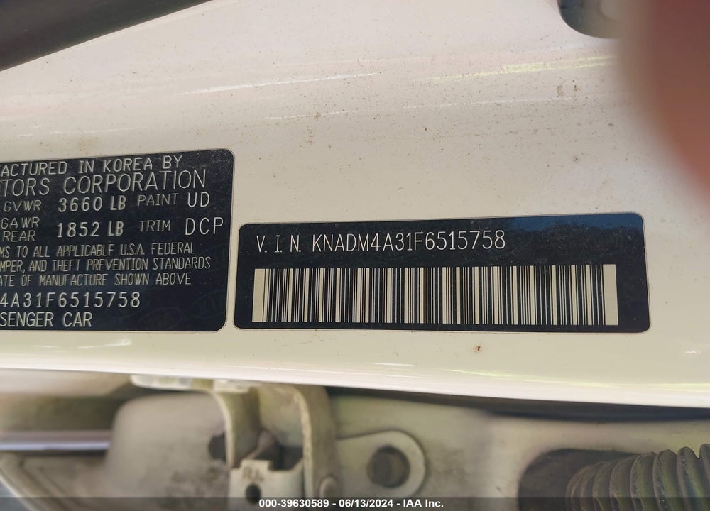2015 KIA RIO LX VIN: KNADM4A31F6515758