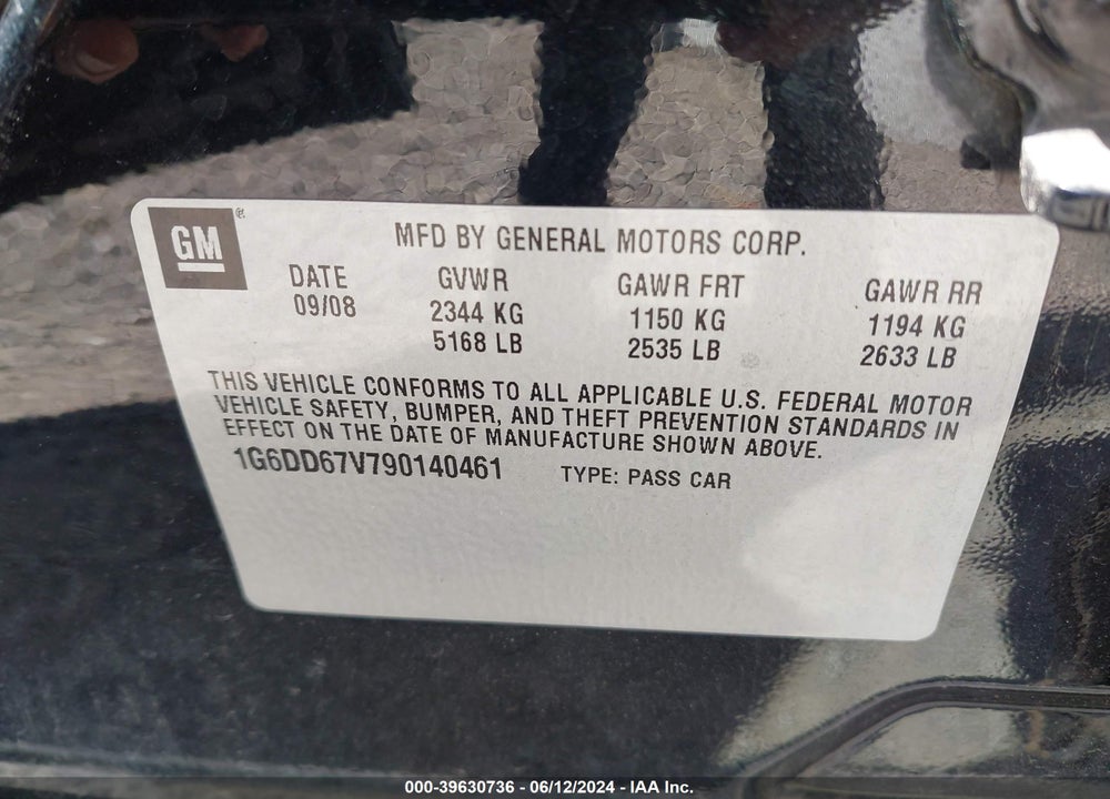 2009 CADILLAC STS V6 VIN: 1G6DD67V790140461