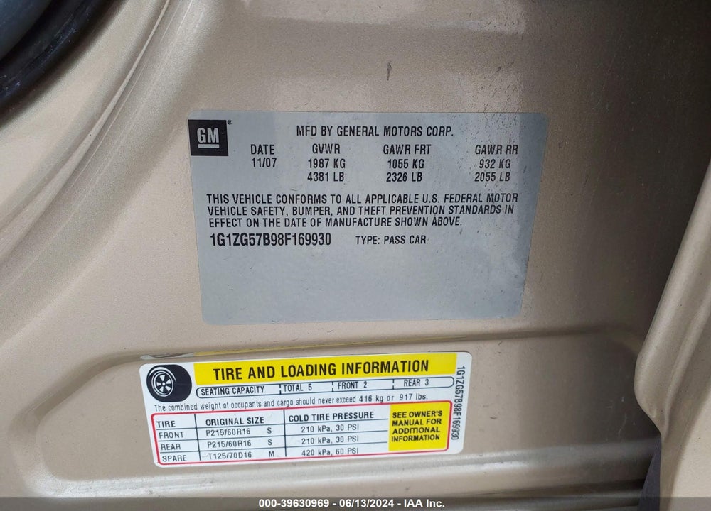 2008 CHEVROLET MALIBU LS VIN: 1G1ZG57B98F169930
