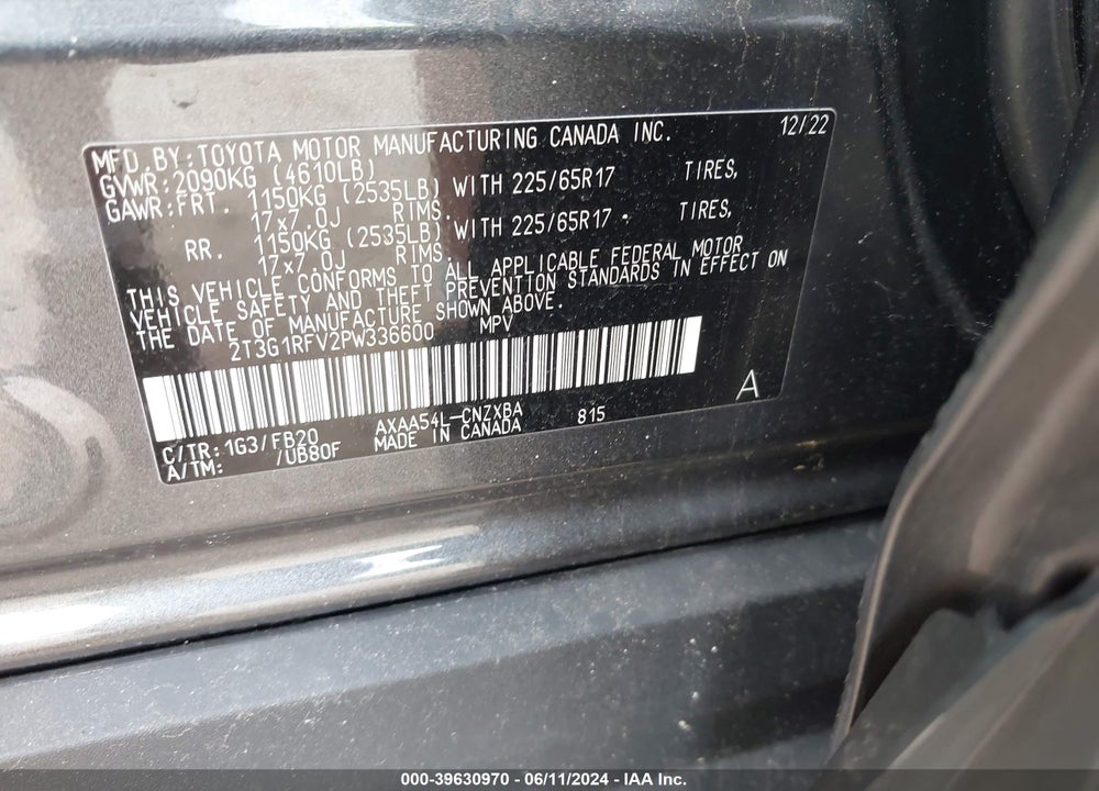 2023 TOYOTA RAV4 LE VIN: 2T3G1RFV2PW336600