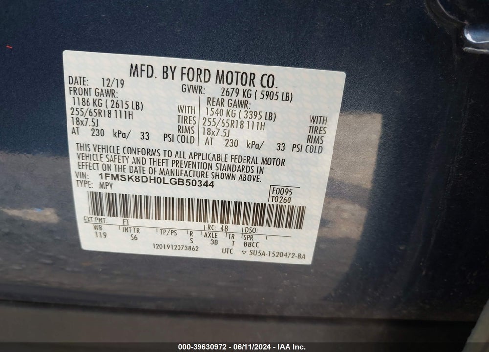 2020 FORD EXPLORER XLT VIN: 1FMSK8DH0LGB50344