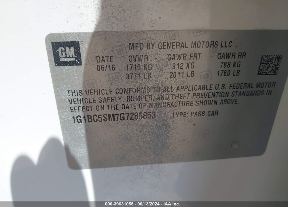 2016 CHEVROLET CRUZE LS AUTO VIN: 1G1BC5SM7G7285853