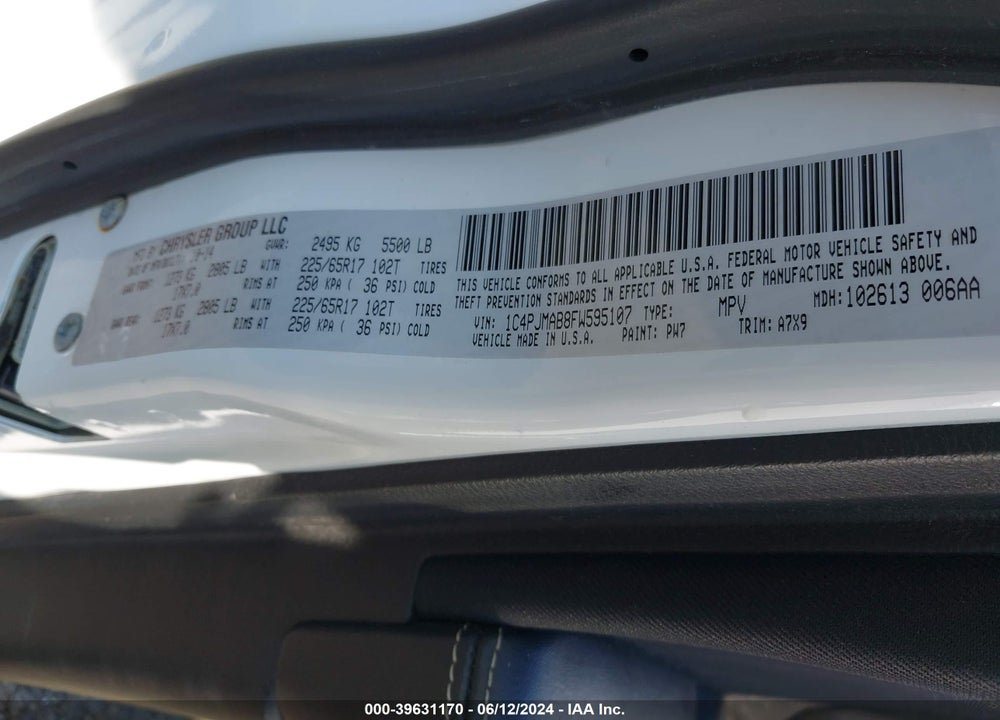 2015 JEEP CHEROKEE SPORT VIN: 1C4PJMAB8FW595107