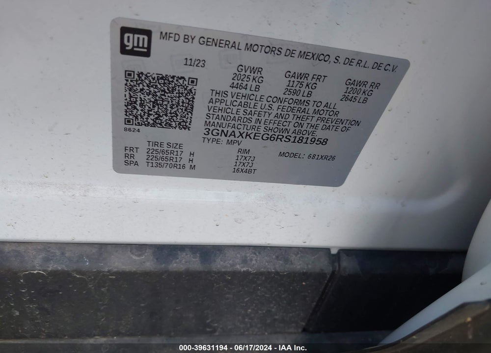 2024 CHEVROLET EQUINOX FWD LT VIN: 3GNAXKEG6RS181958