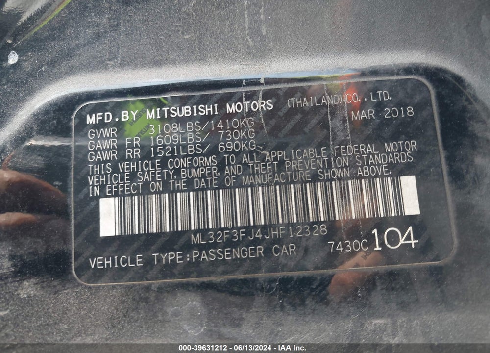 2018 MITSUBISHI MIRAGE G4 ES VIN: ML32F3FJ4JHF12328