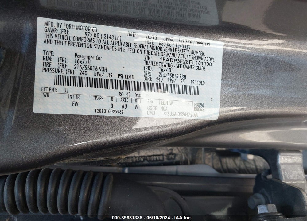 2014 FORD FOCUS SE VIN: 1FADP3F28EL181108