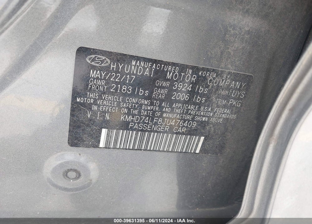 2018 HYUNDAI ELANTRA SE VIN: KMHD74LF8JU476409