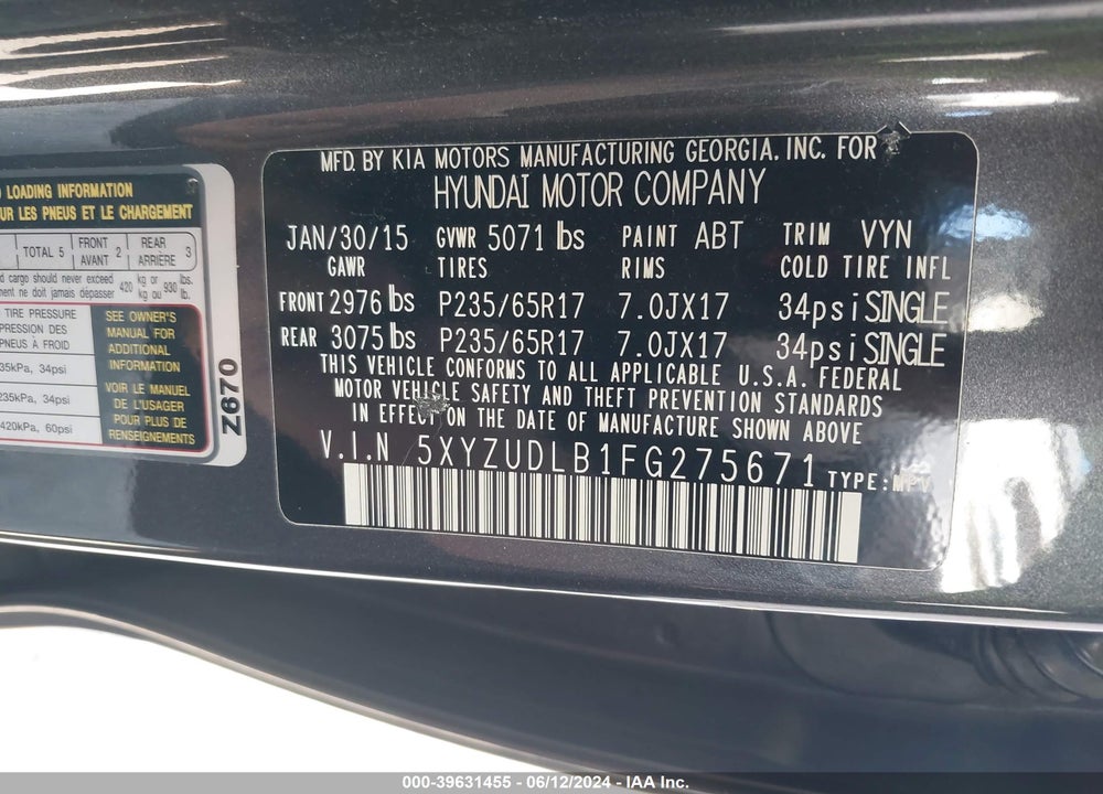 2015 HYUNDAI SANTA FE SPORT 2.4L VIN: 5XYZUDLB1FG275671