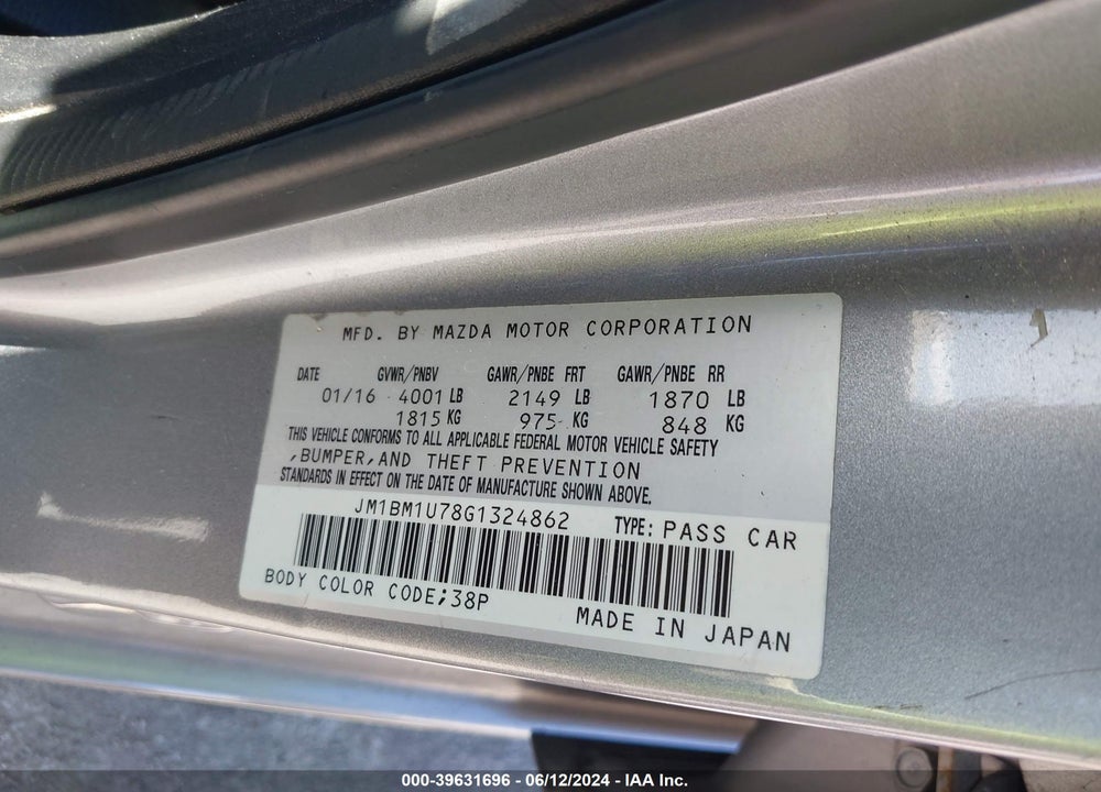 2016 MAZDA 3 I SPORT VIN: JM1BM1U78G1324862
