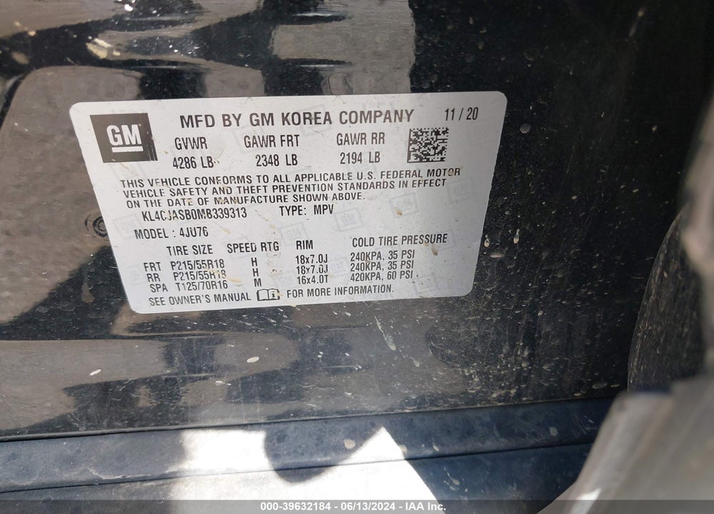 2021 BUICK ENCORE FWD PREFERRED VIN: KL4CJASB0MB339313