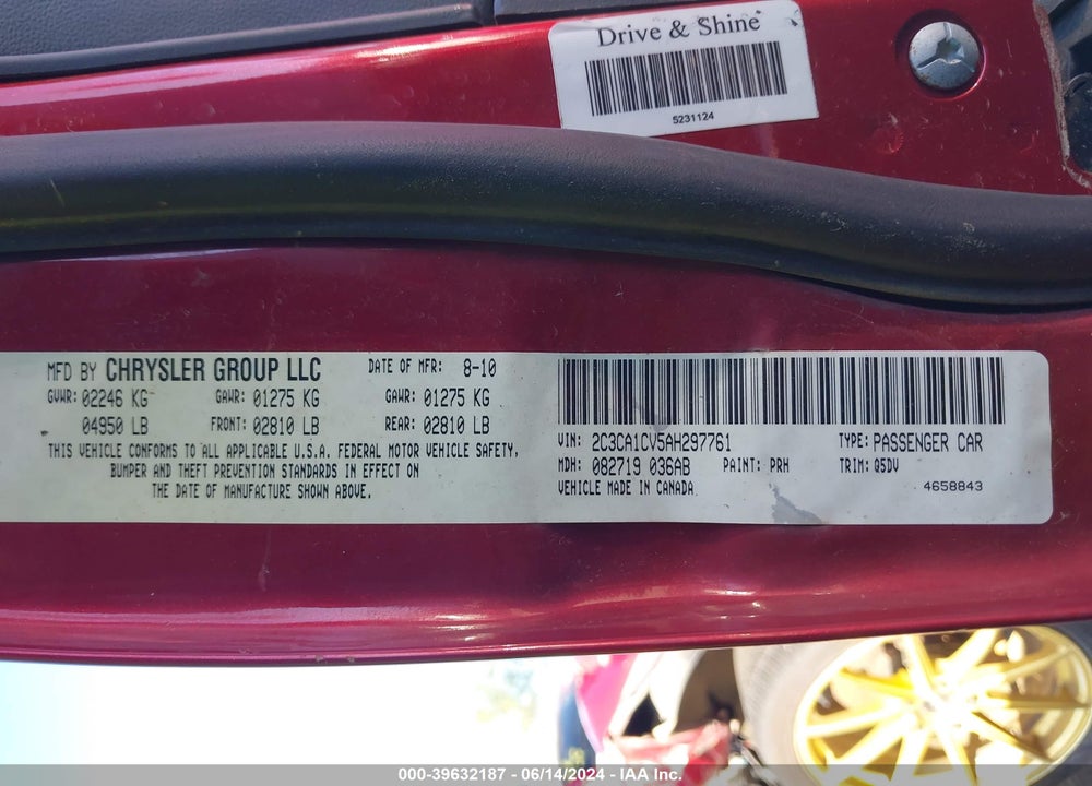 2010 CHRYSLER 300 VIN: 2C3CA1CV5AH297761