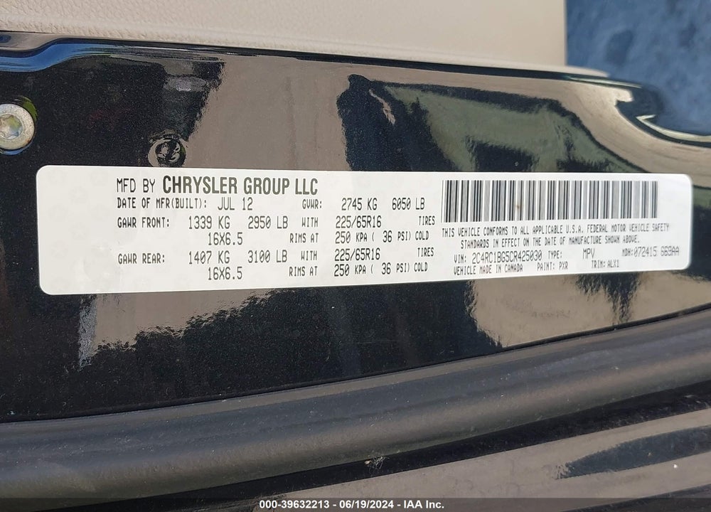 2012 CHRYSLER TOWN & COUNTRY TOURING VIN: 2C4RC1BG5CR425030