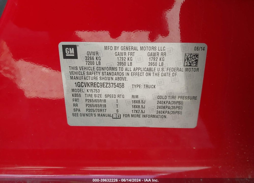 2014 CHEVROLET SILVERADO 1500 1LT VIN: 1GCVKREC9EZ375458