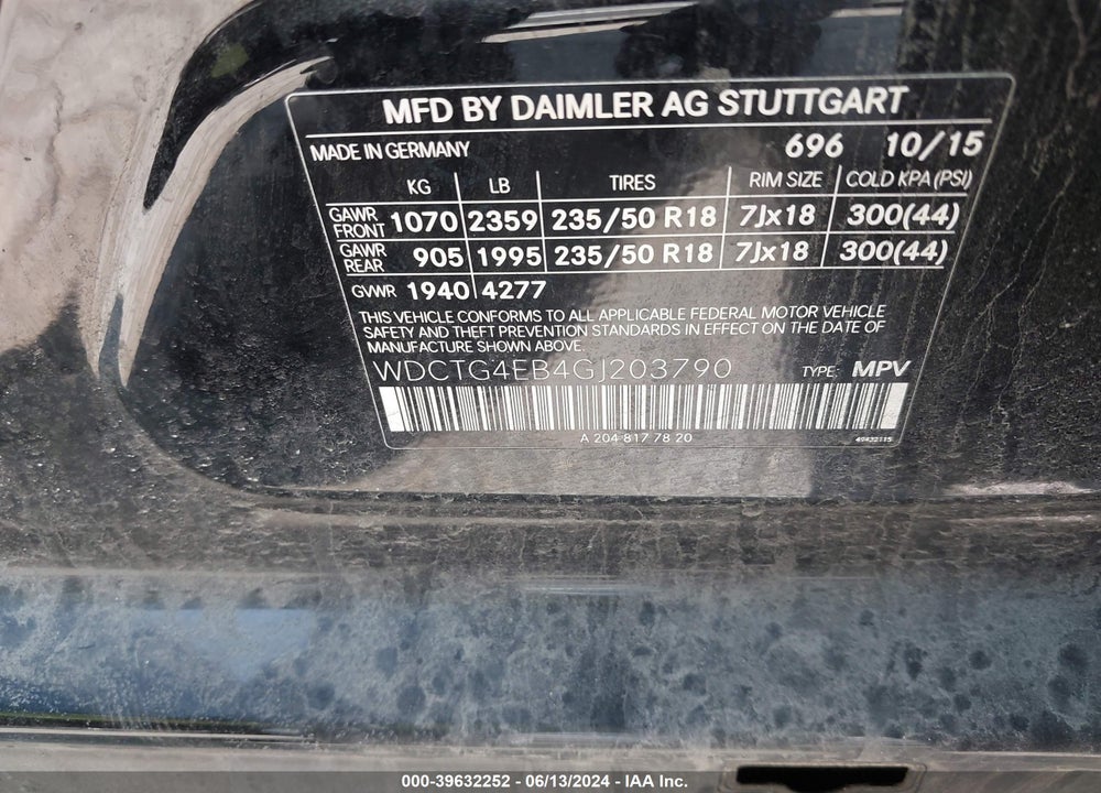 2016 MERCEDES-BENZ GLA 250 VIN: WDCTG4EB4GJ203790