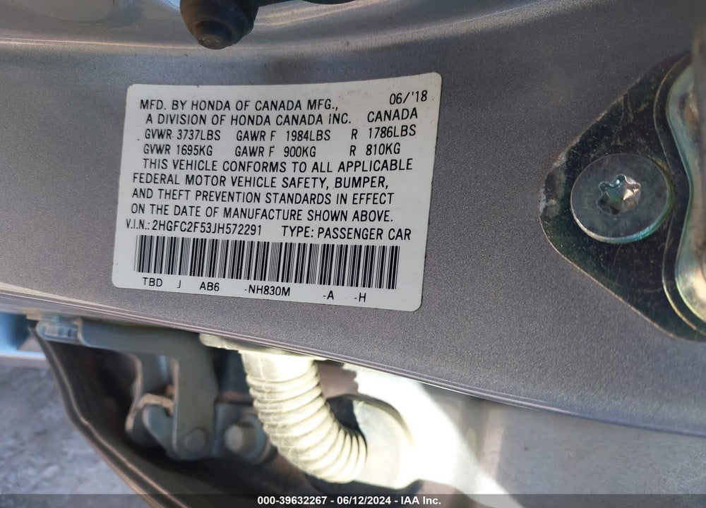 2018 HONDA CIVIC LX VIN: 2HGFC2F53JH572291