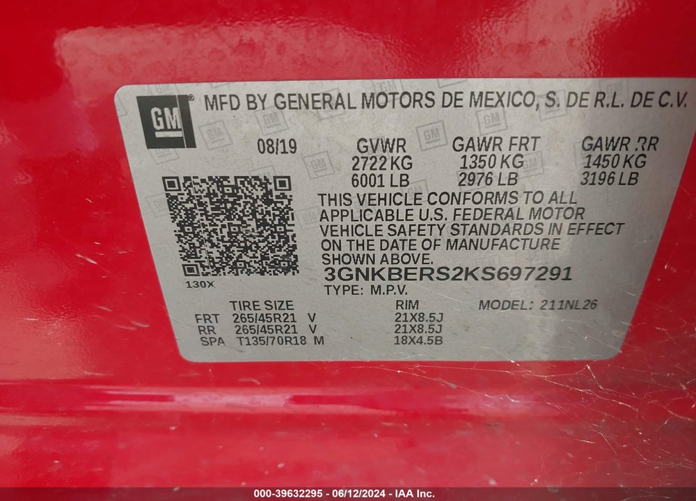 2019 CHEVROLET BLAZER RS VIN: 3GNKBERS2KS697291